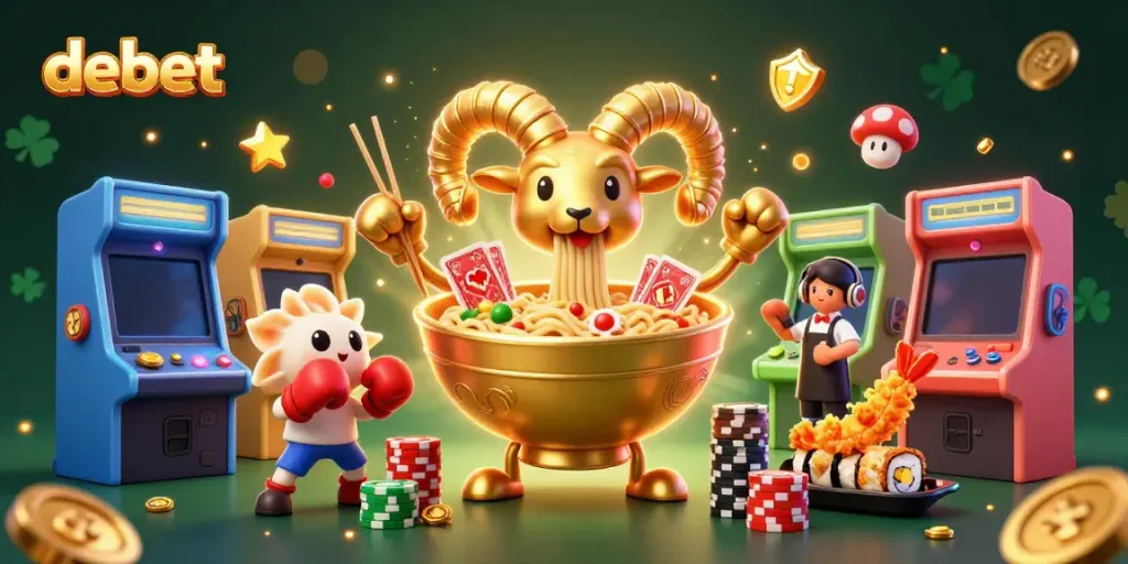 Join the fun at debet with vibrant characters enjoying a lively casino atmosphere full of games.