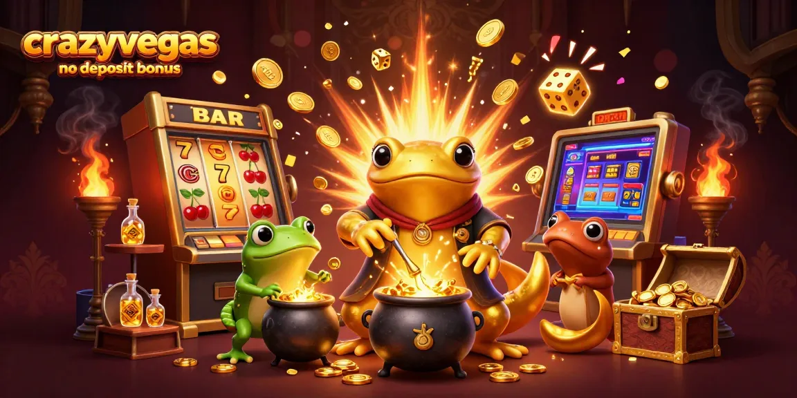 Experience the excitement with the crazyvegas no deposit bonus, featuring captivating visuals of gold coins, slot machines, and vibrant casino elements.