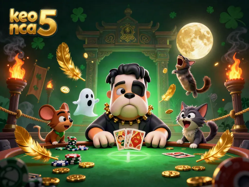 Experience the excitement of keo nha cai 5 with a playful cash game scene featuring cartoon characters and vibrant casino elements.
