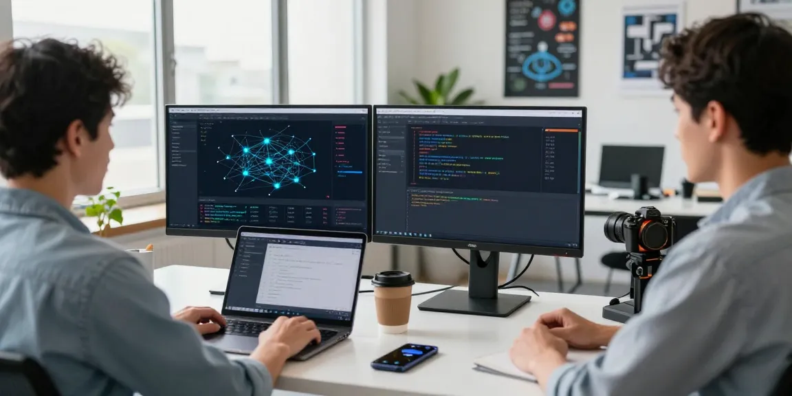 快连 network performance dashboard on monitors in a modern tech workspace.