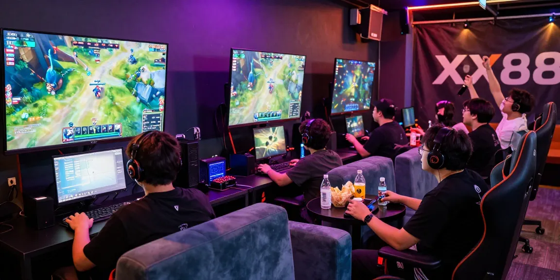 Players engaging with XX88 gaming community during a live-stream event, vibrant and festive atmosphere.