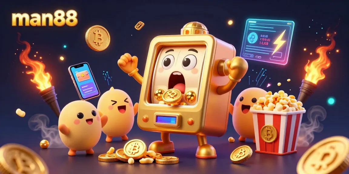 Win big with man88 as the animated golden slot machine celebrates a jackpot!