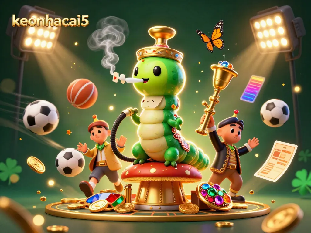 Winning big with keonhacai5 as 3D playful characters showcase exciting sports betting elements.
