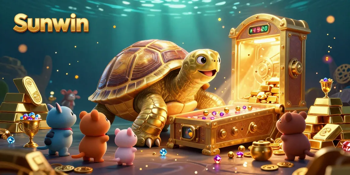 Join the fun at Sunwin with animated casino-themed elements and a golden tortoise pinball!