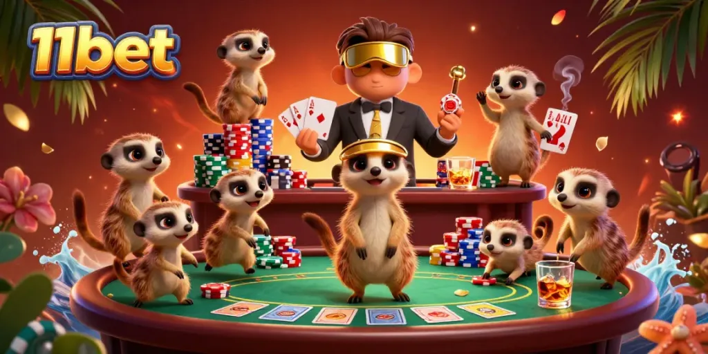 Watch meerkats run the thrilling casino operation at 11bet with poker chips galore!