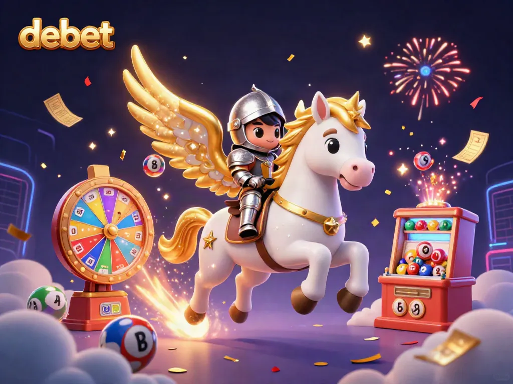 Experience the excitement of debet in a vibrant lottery scene with colorful balls and magical elements.