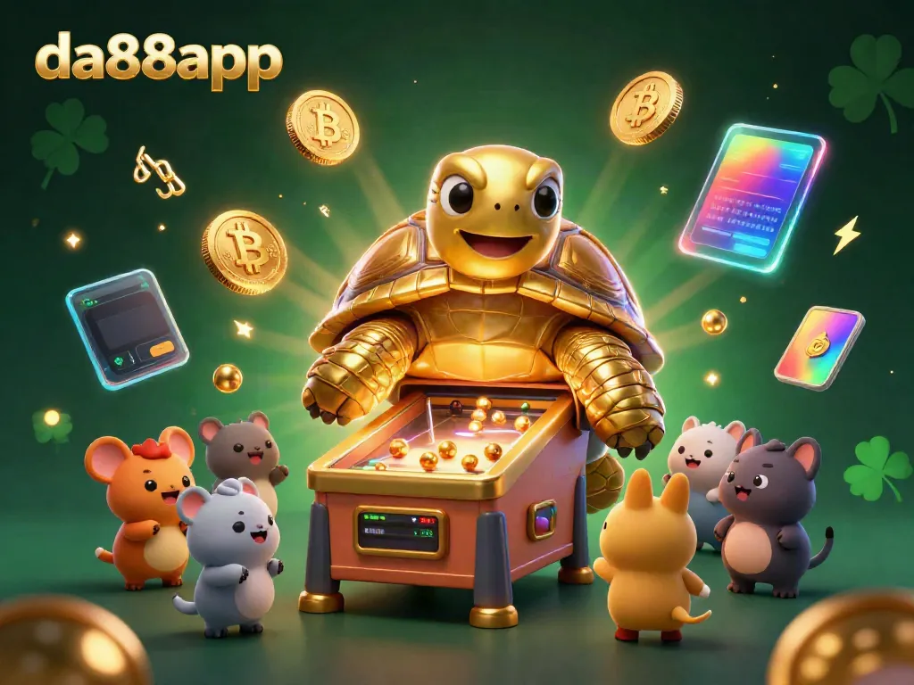 Experience thrilling gameplay at da88app with a vibrant 3D casino illustration showcasing excitement and crypto elements.